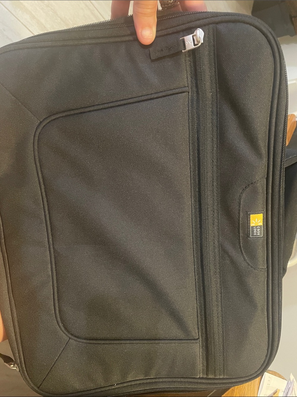 Black Laptop Briefcase with Front Zip Pocket -